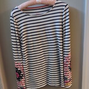 Striped Long Sleeve Top with Embroidered Sleeves